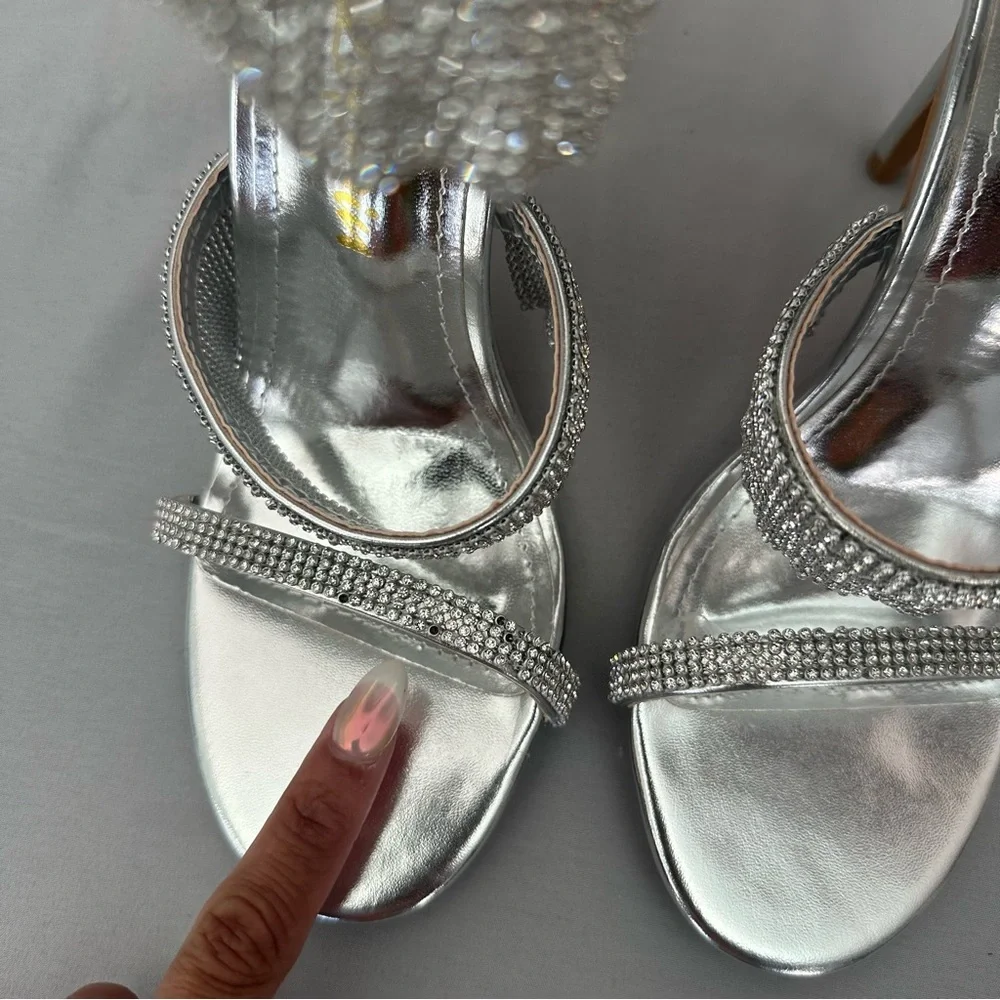 Cape Robbin Silver Rhinestone Wrap Gladiator High Heel Sandals